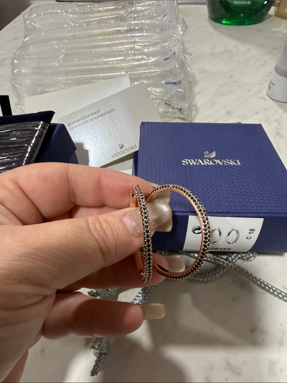 Swarovski Rose Gold and Black Crystal Hoop Earrings